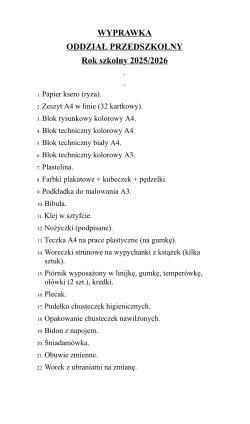 Wyprawka do oddziału przedszkolnego 